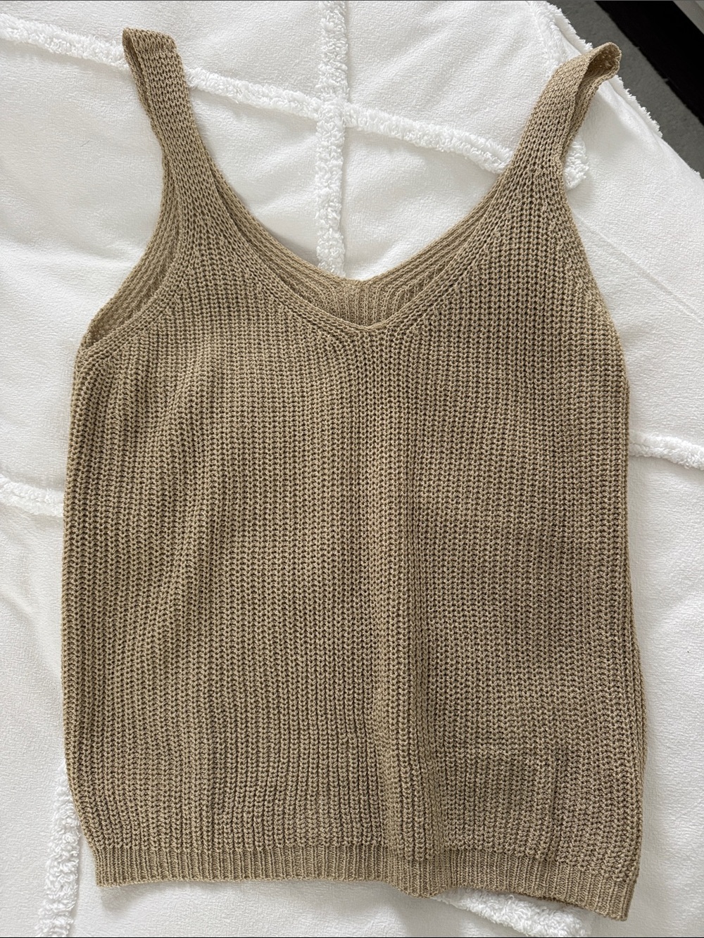 Knit V-Neck Tank Top in Taupe